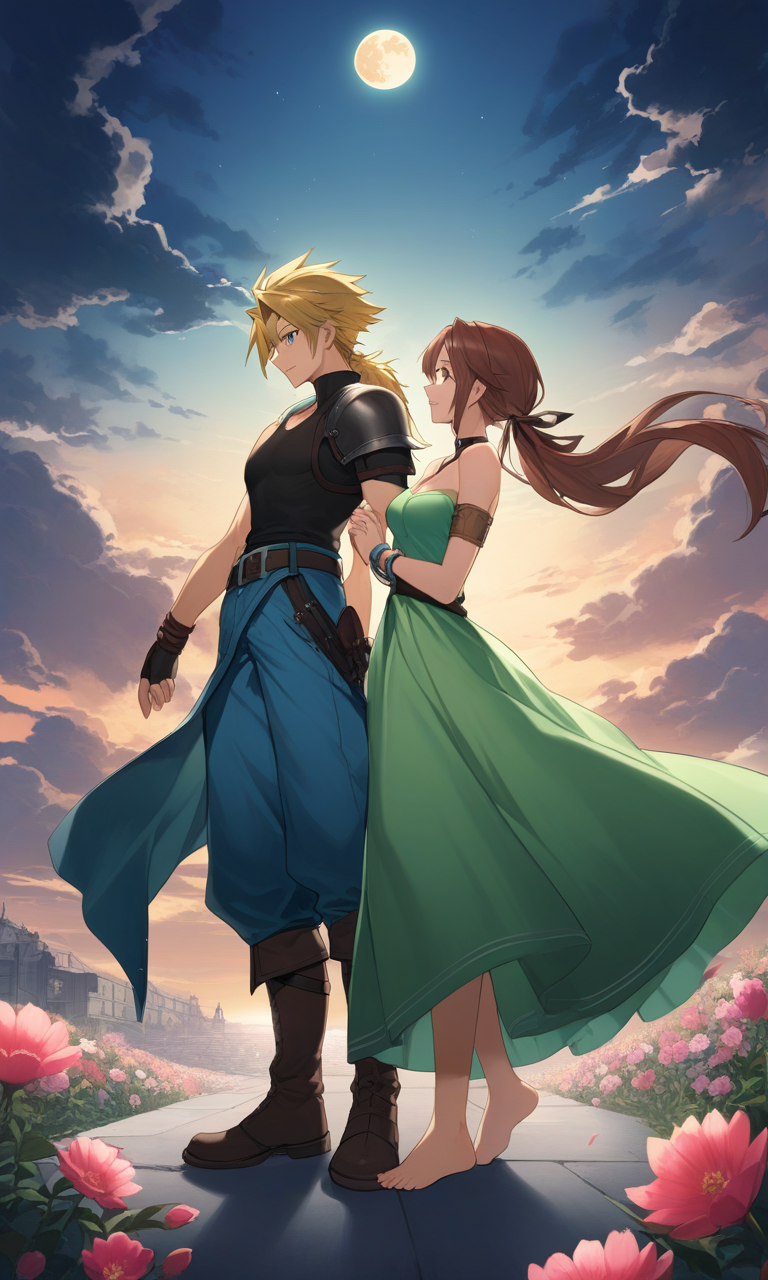 AI Art: 「Final Fantasy VII」 - Cloud StrifeとAerith Gainsborough by @速い夢見る人くん  | PixAI