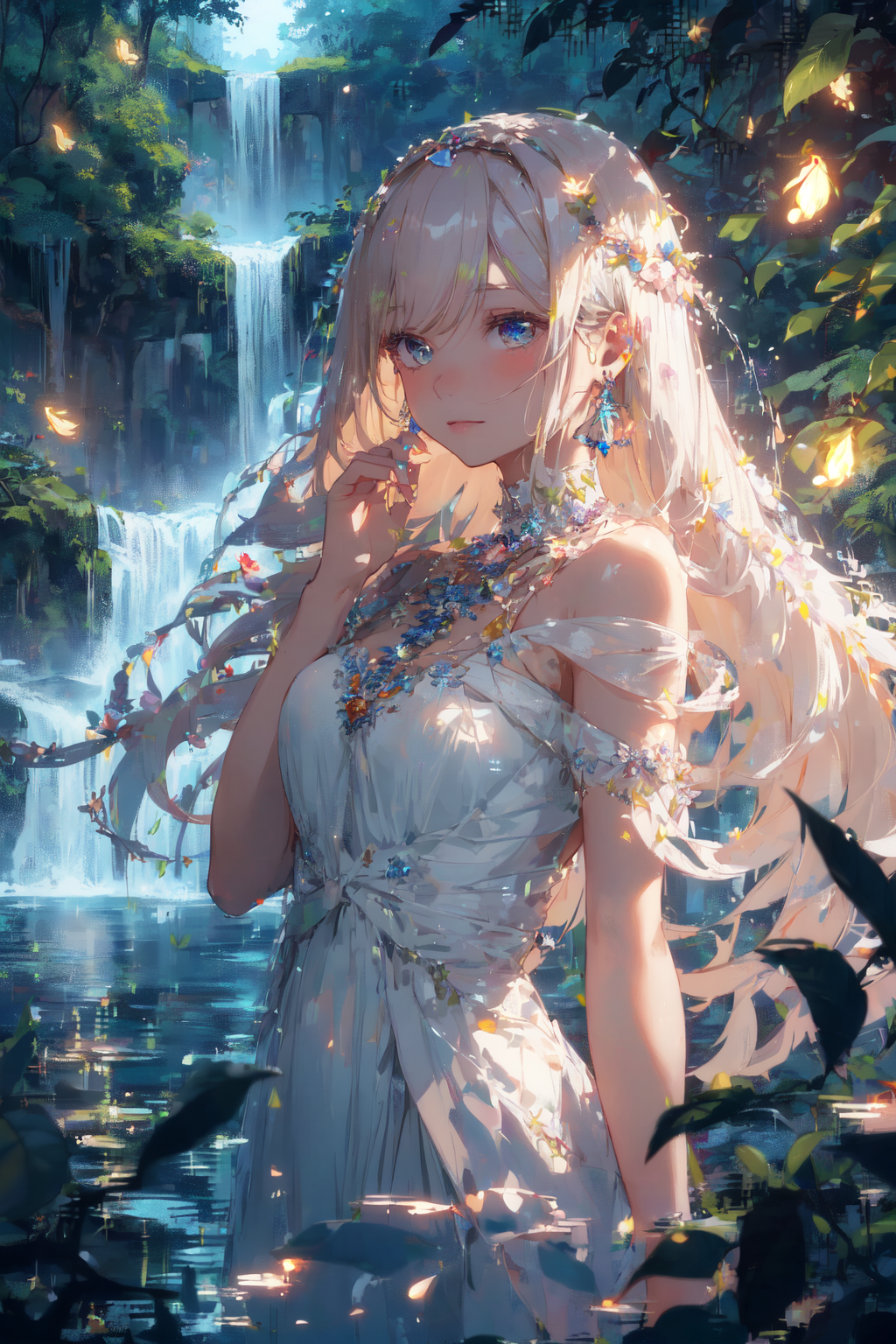 Captivating Serene Anime Girl Amidst Lush Forest And Lake Of Beautiful  Water Lilies