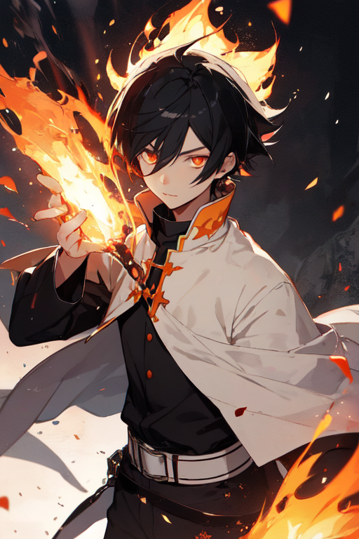 Premium AI Image  Anime style boy with fire in the eyes character image