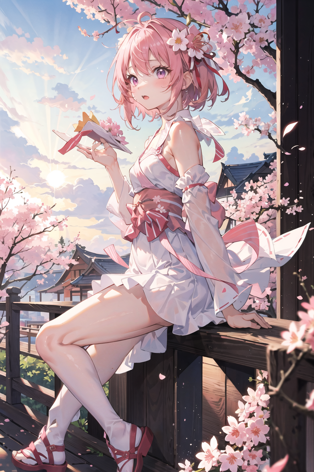 Light pink short hair anime girl surrounded by Sakura cherry blossom trees  - AI Generated Artwork - NightCafe Creator