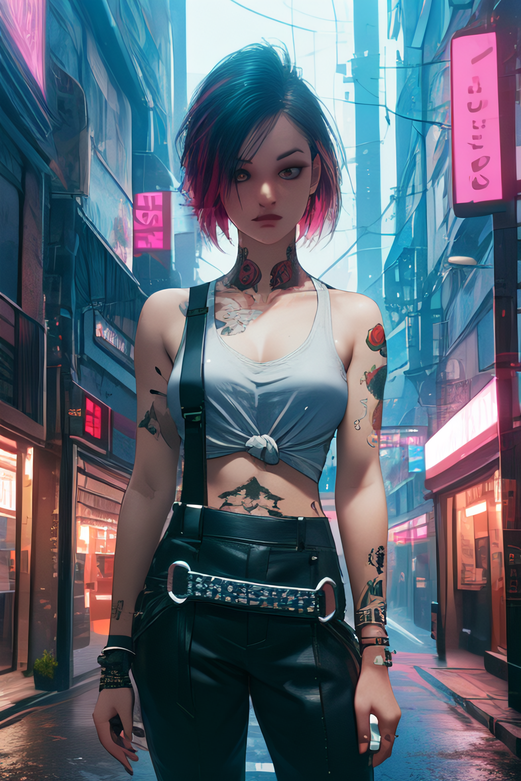 Arte AI: cyberpunk anime girl por @илья пьянков (lov3drain)