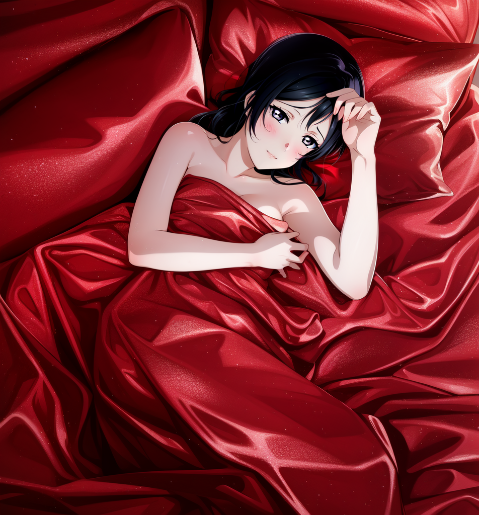 AI Art: Setsuna Nude in Red Satin Sheets 19 by @Muhammad Egil Zulqadri |  PixAI