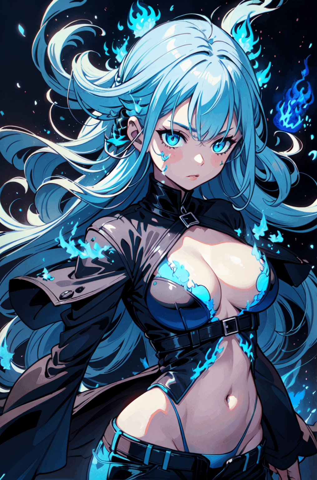 AI Art: fire blue girl by @testkyu20 | PixAI