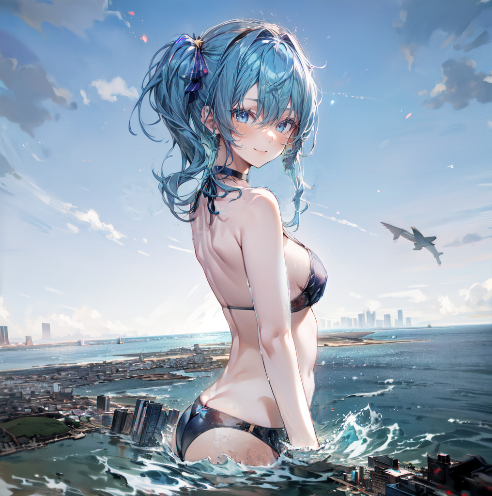 AI Art Giantess Hoshimachi Suisei in a bikini by vilmar PixAI