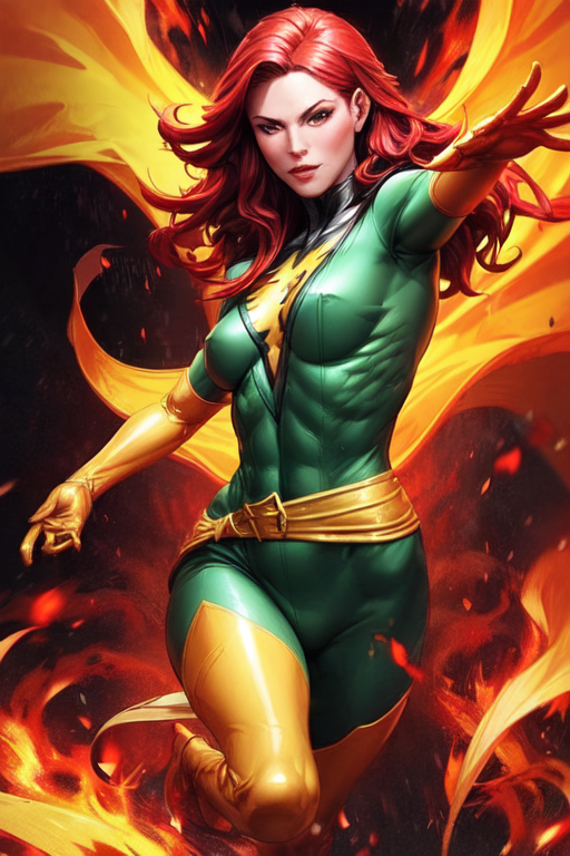 AI Art Model: Phoenix Jean Grey(Green Suit) | PixAI