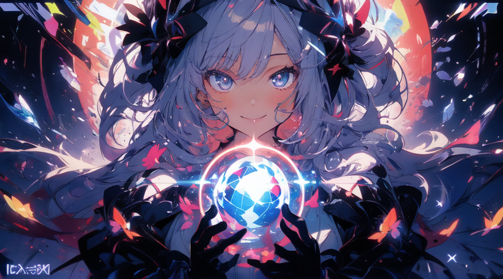 Illustration of a magical anime girl encased in a shimmering bubble