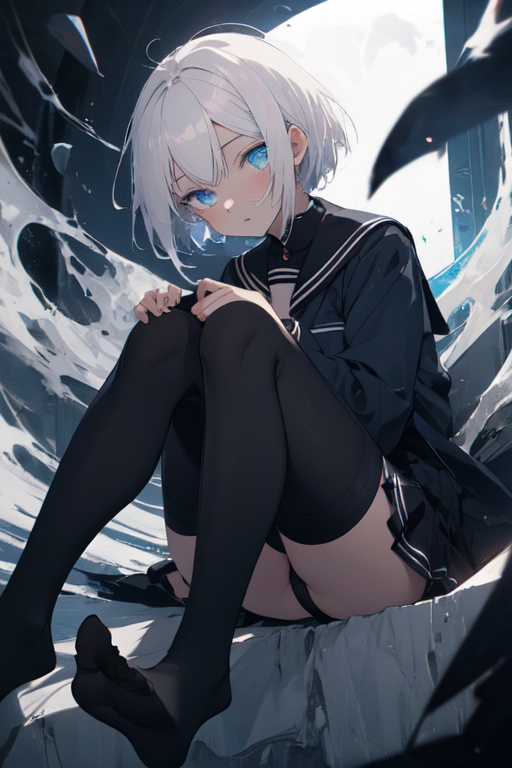 anime visual of a girl with short hair, dark atmosph