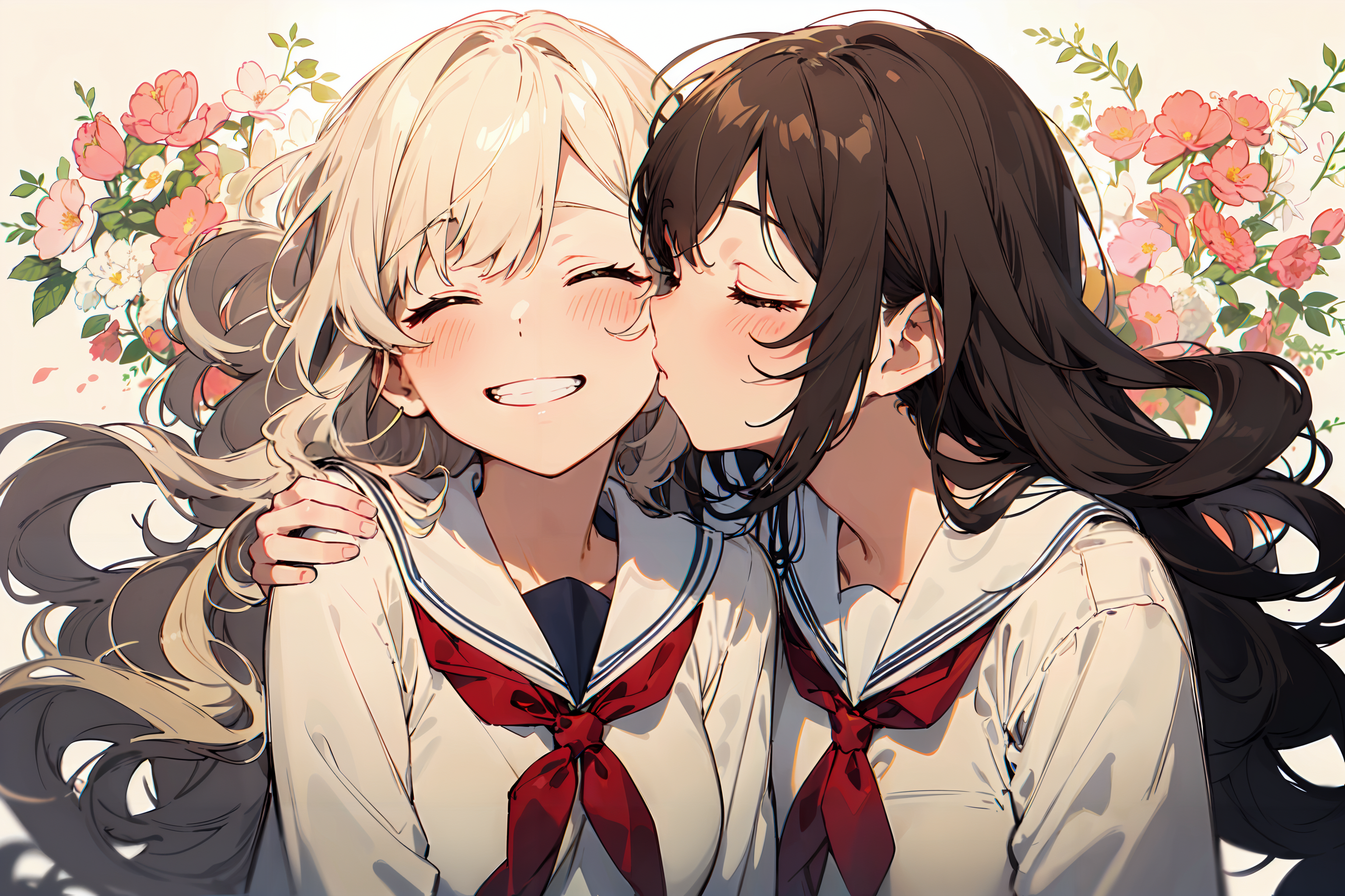 Anime Kiss, cheek Kissing, kiss, reference, Yuri, visual Arts, branch,  manga, Painting, Fan art