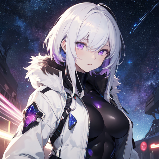 Premium AI Image  A black and white anime girl with purple eyes