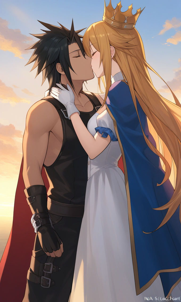 AI Art: A Tender Moment Between Cloud and Tifa: The Kiss by @ShadowNinjaII  | PixAI