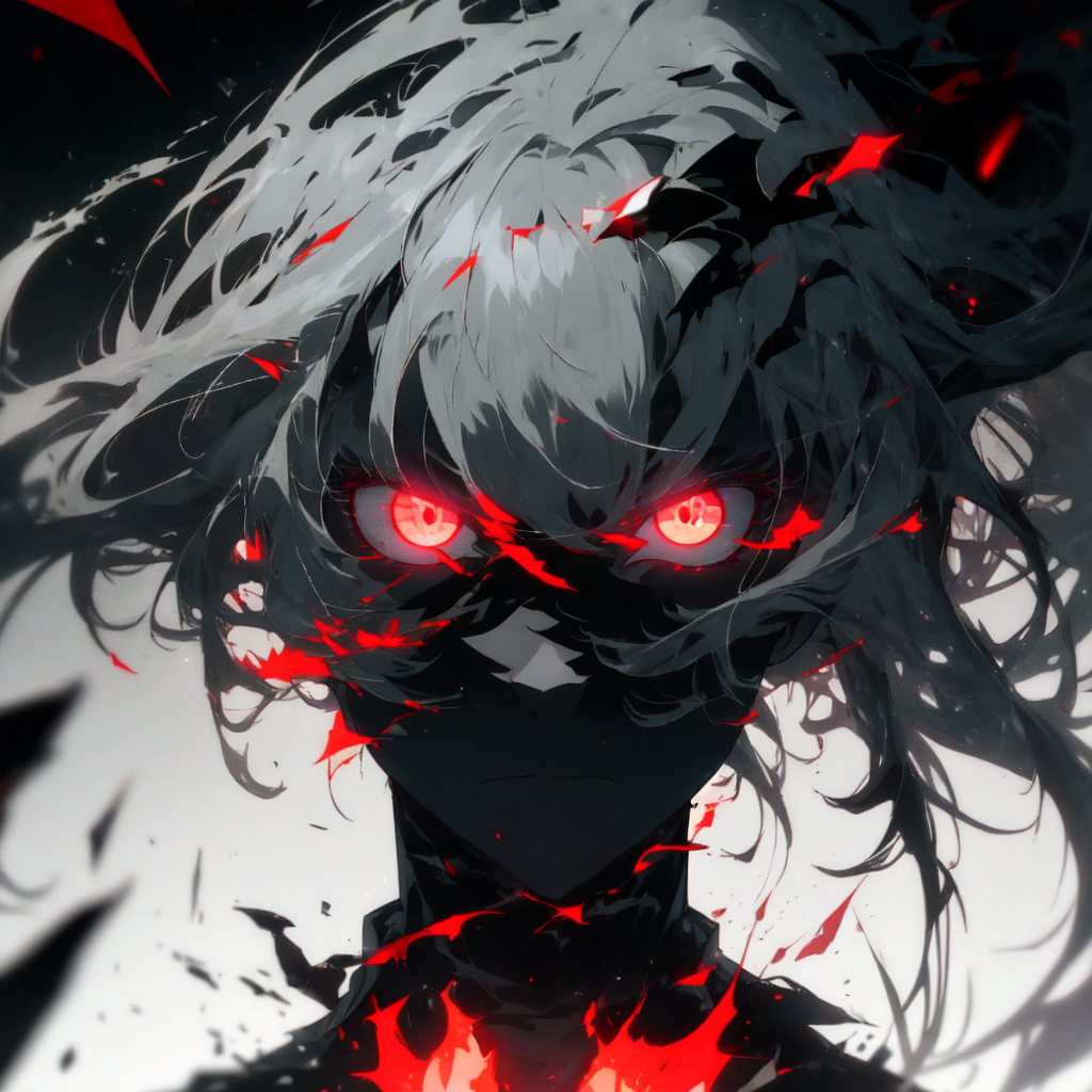 red eyes, face, looking at viewer, anime, dark background, dark, black  background, glowing eyes