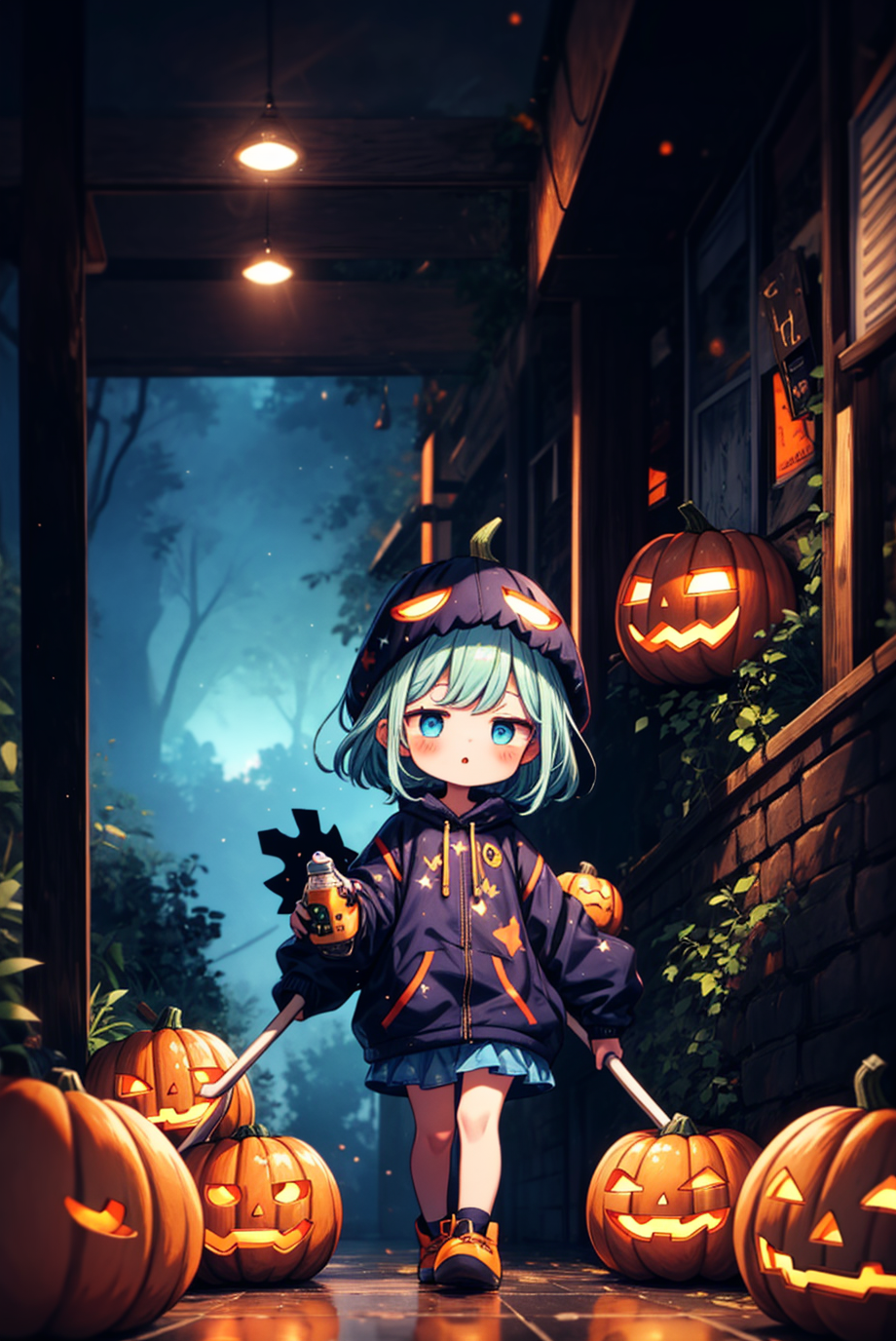 Kawaii Anime Girl in a Halloween Pumpkin - Anime Halloween