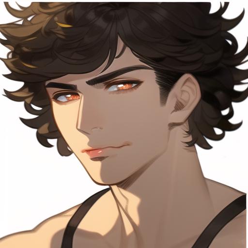 Man with dark short wavy hair anime, pale skin