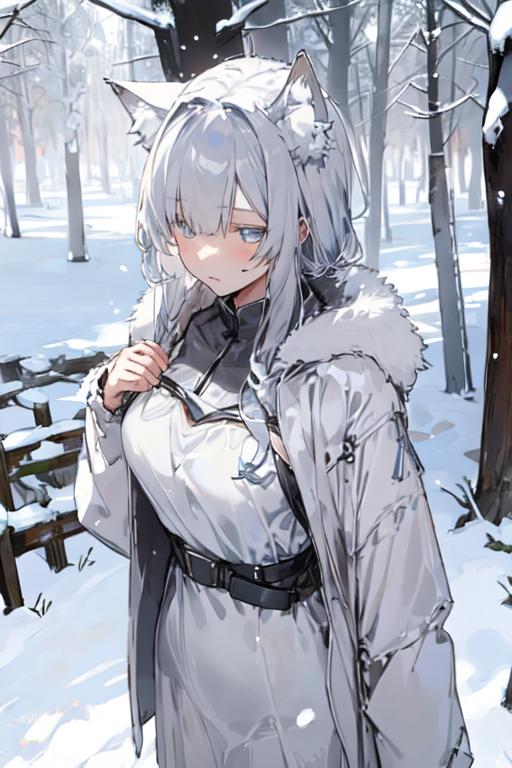 AI Art: Snowy Silver Wolf Girl by @OKC | PixAI