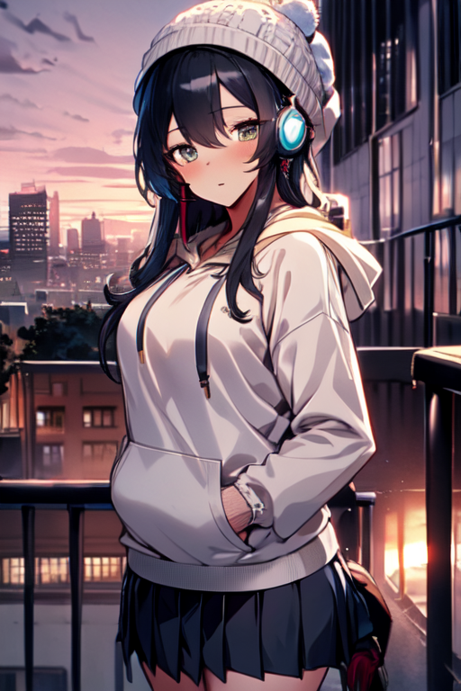 Anime girl with on sale hoodie and headphones