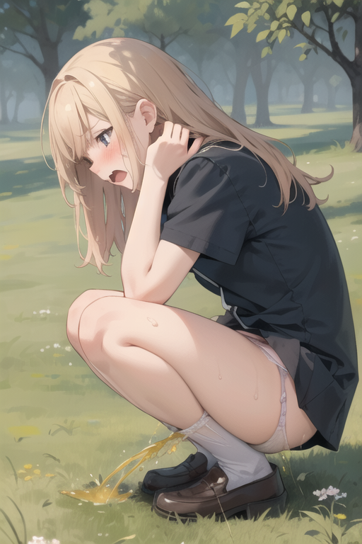 Girl peeing grass 
