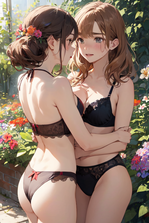 AI Art Generator: Girls kissing and hugging in bikinis