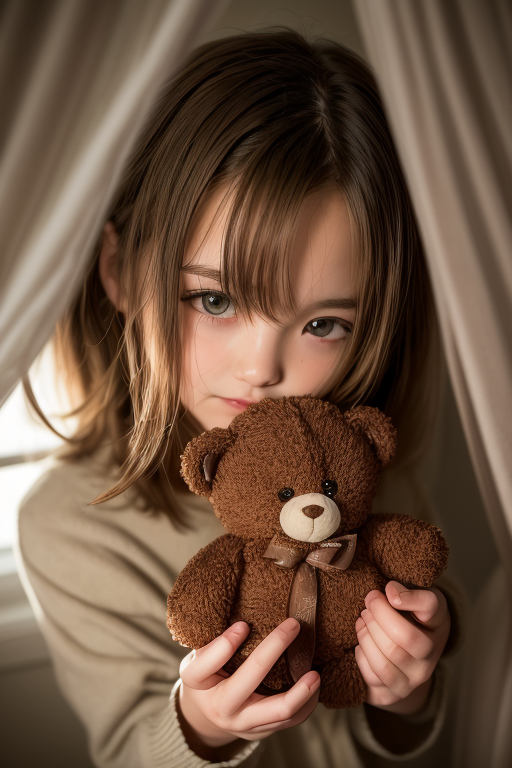 Cute girl with store teddy bear