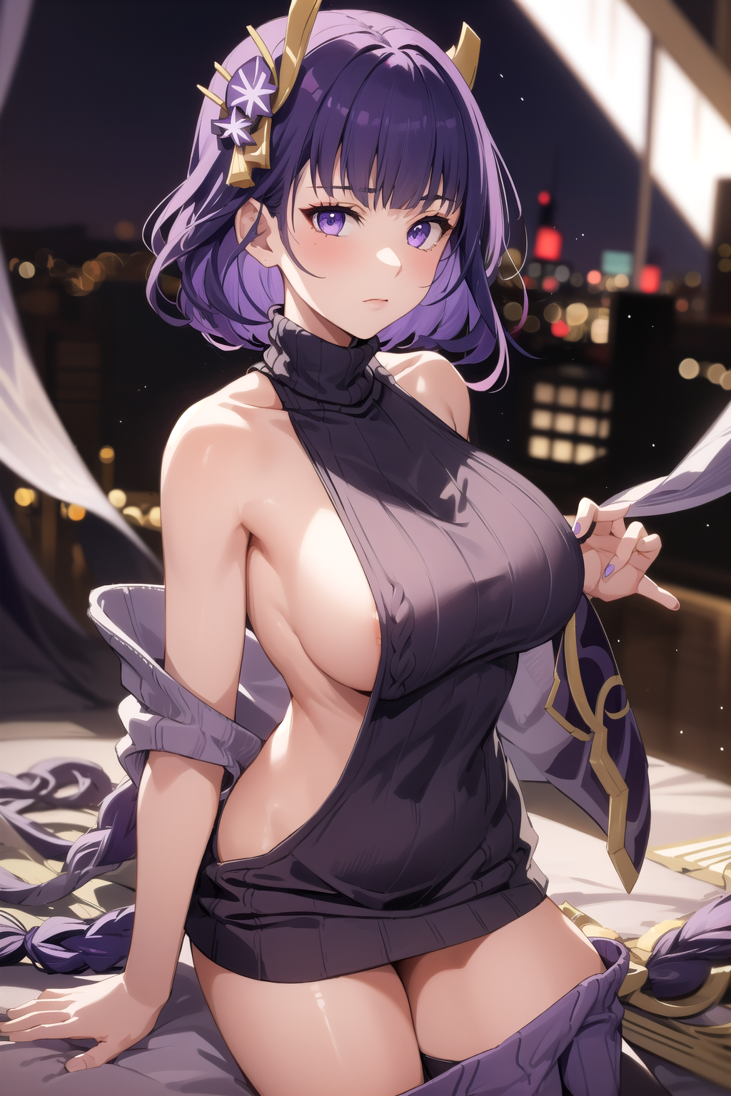 AI Art: Raiden Shogun (short hair) in virgin killer sweater by @hta | PixAI