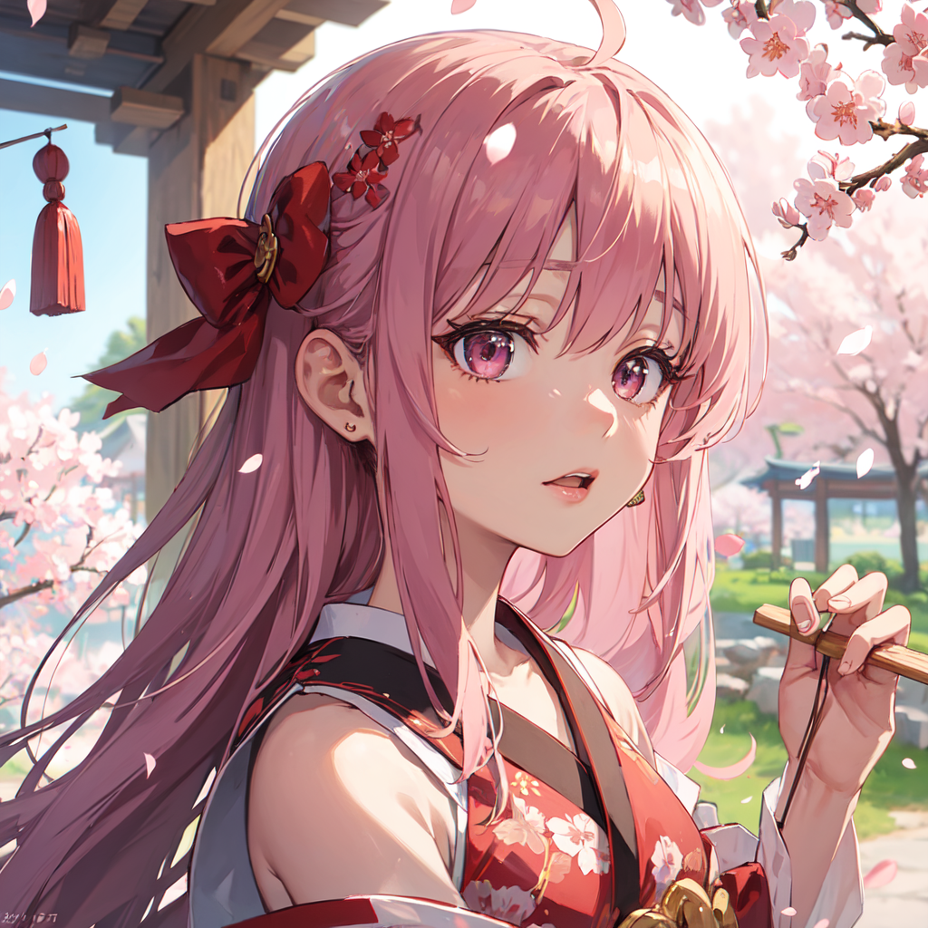 Light pink short hair anime girl surrounded by Sakura cherry blossom trees  - AI Generated Artwork - NightCafe Creator