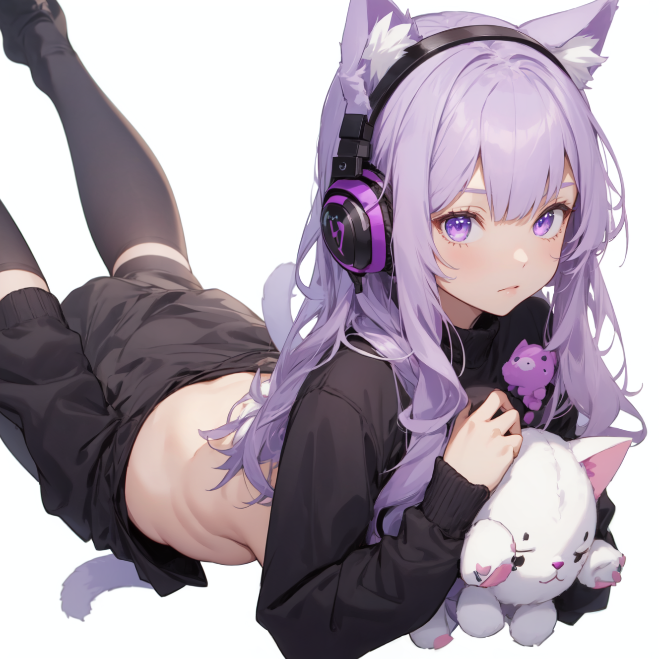 Premium AI Image  anime girl with purple hair and cat ears