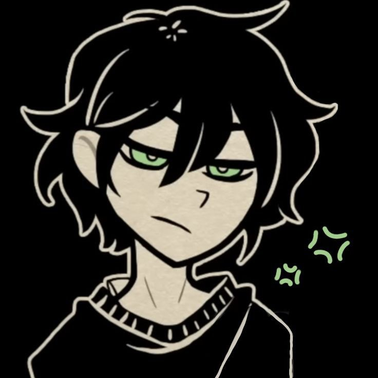 Young man, green eyes, black hair, short hair, in the anime style