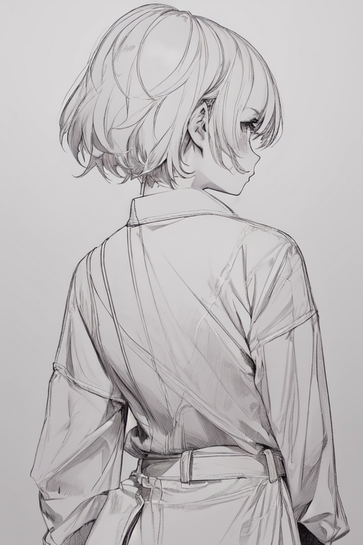 pencil sketch of an anime girl with short hair and