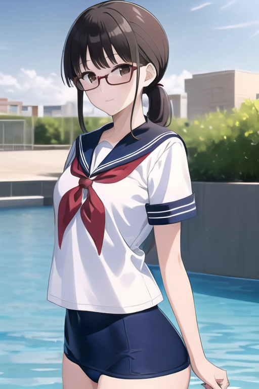 AIイラスト: セーラースク水 (sailor uniform, school swimsuit) 作者 @ぽちぽち | PixAI