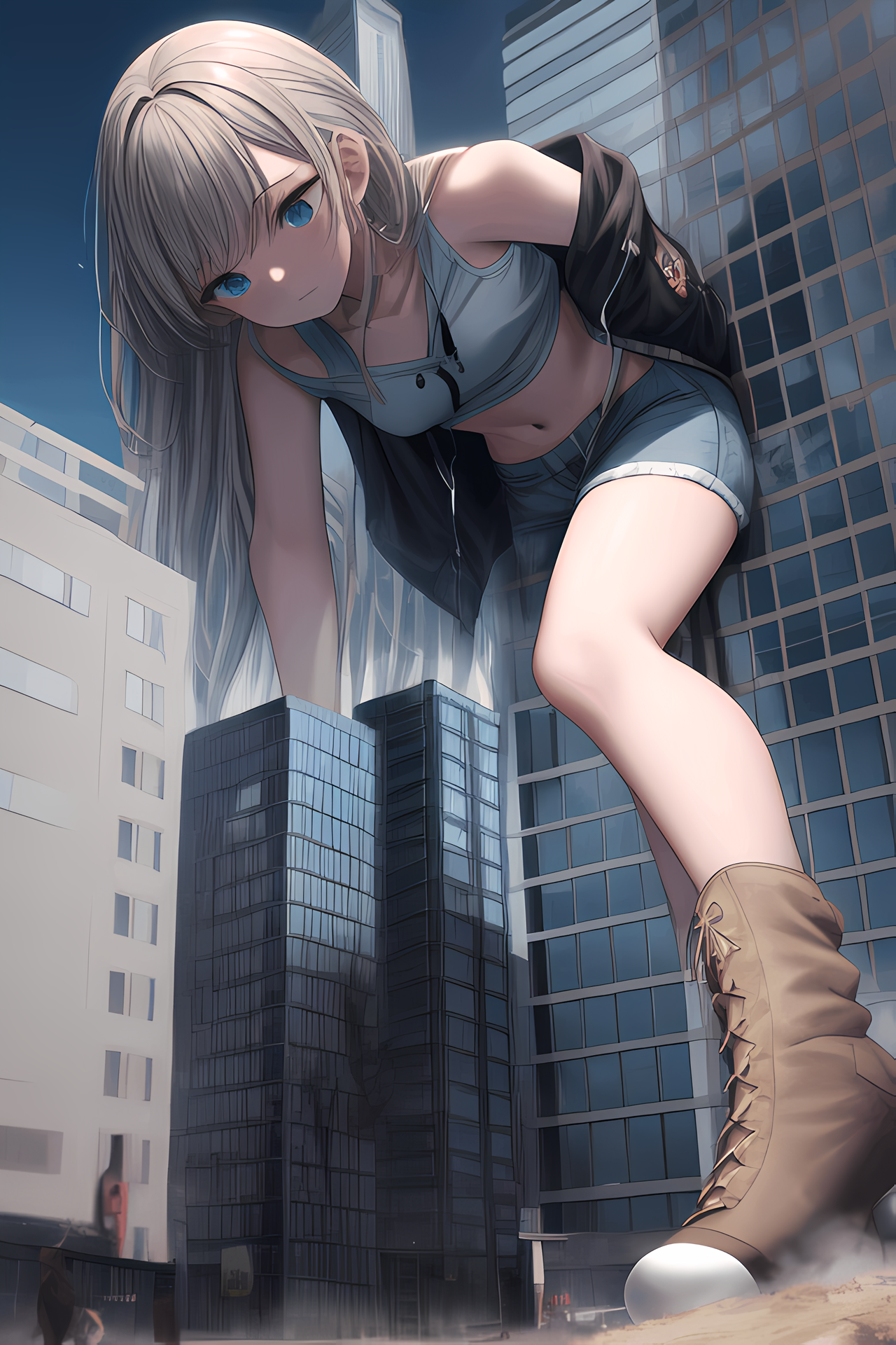 AI Art: Giantess Crushes Building by @Silver | PixAI