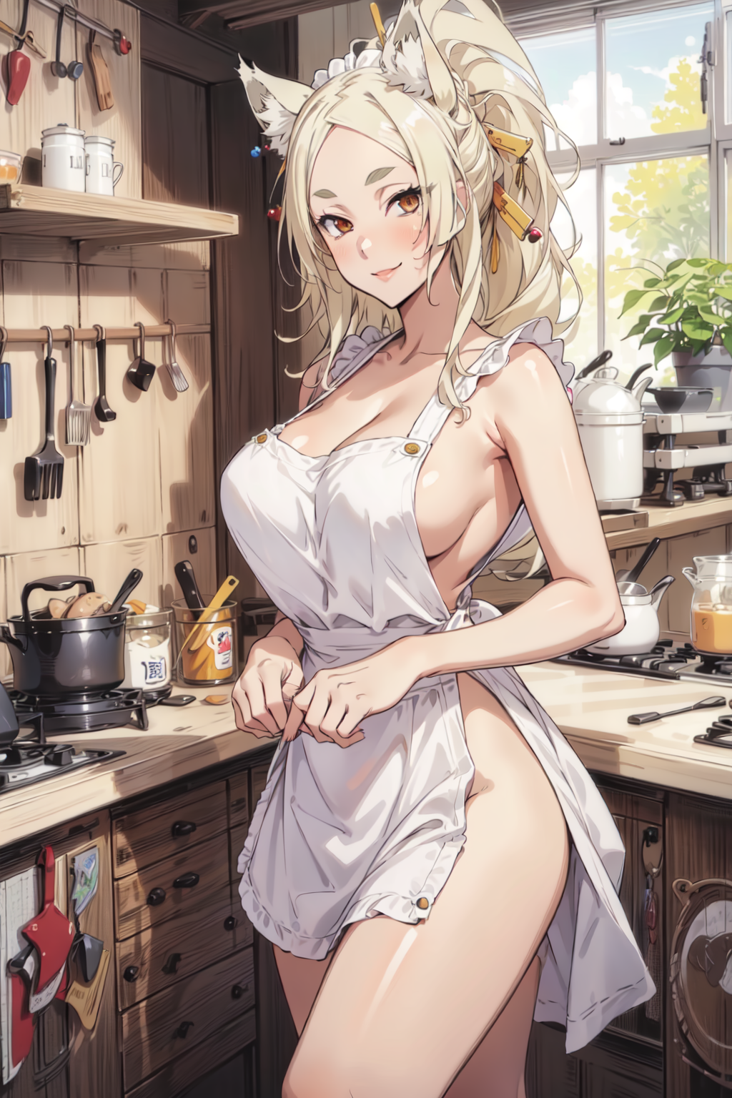 AI Art: Yasaka - Naked Apron 01 by @CrimsonDV | PixAI