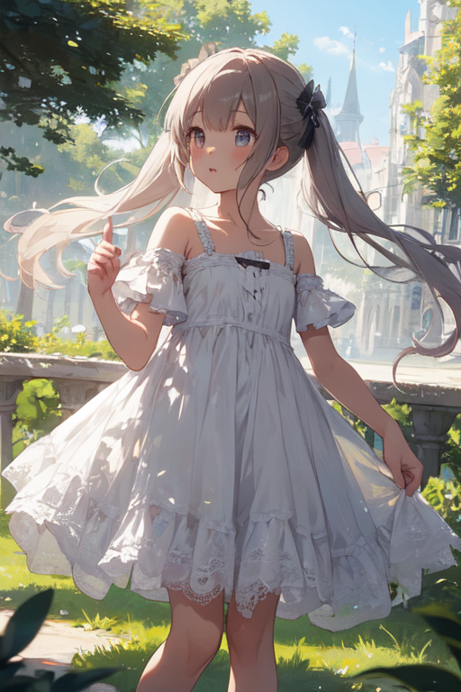 Anime Girl in White Lace Dress