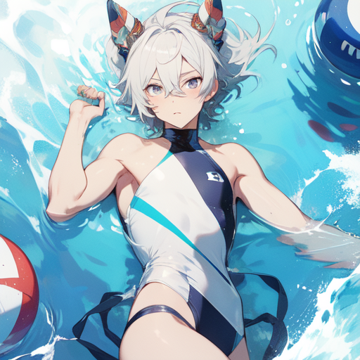 AI Art Femboy in Pool by FIN THE VOICES GUY PixAI