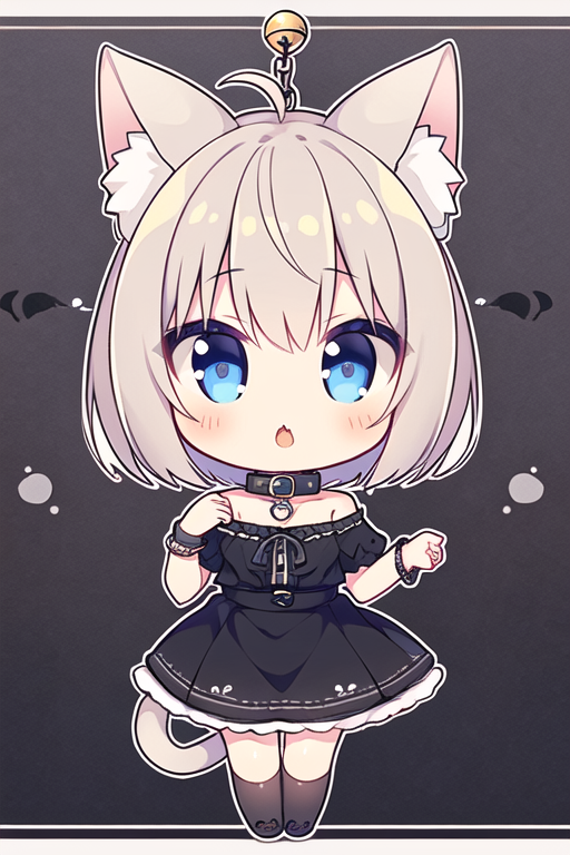 Cute Black Cat Ear Illustration Kawaii With Bell, Paint, Ear