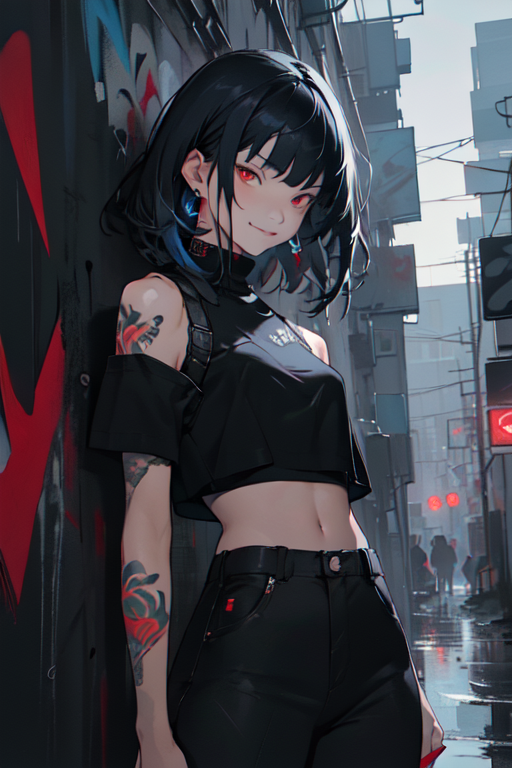 Asteroid (artist), cyberpunk, anime girls, dark