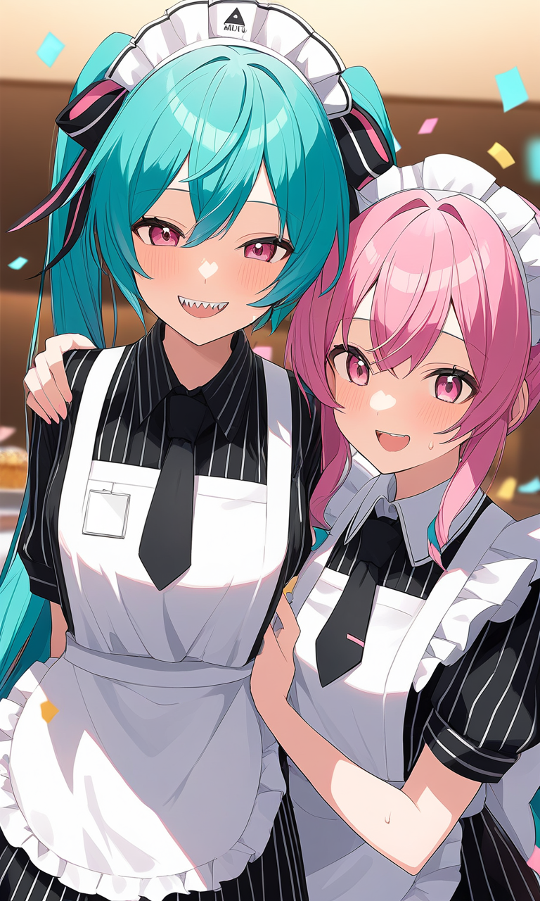 AI Art: Hatsune Miku and Kasane Teto: A Playful Waitress Duo by  @FunkyFoxDancerIII | PixAI