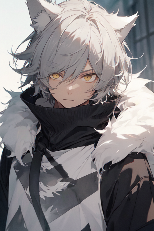 anime wolf boy with white hair