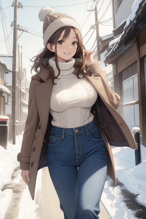 nolimitprintedpics AI Art: ニット帽タートルネック美人 by @Bernard Wiseman | PixAI