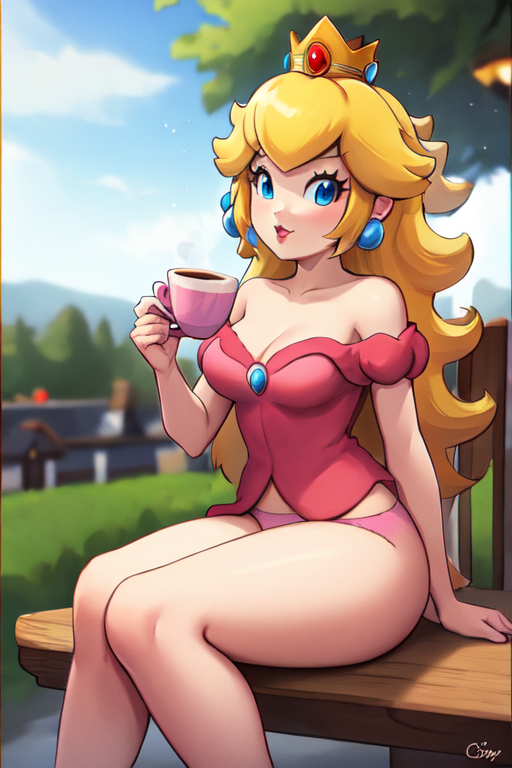 AI Art: Princess Peach having a coffee in the morning by @Demon Cross