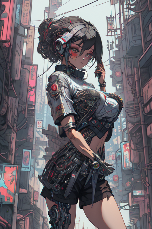 cyberpunk anime style illustration of an android girl