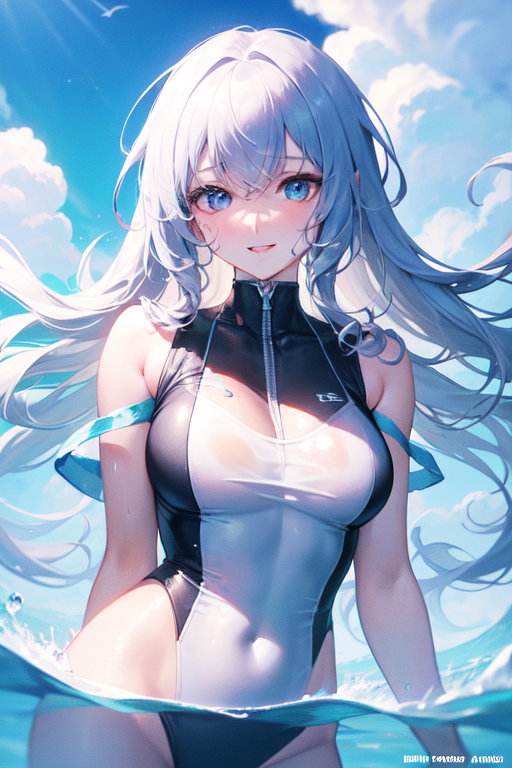 Anime girl in one cheap piece swimsuit