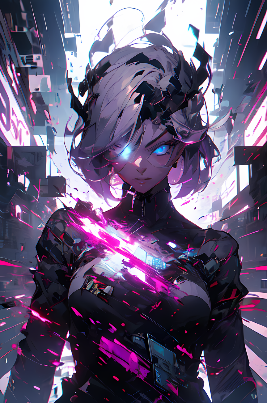 Colorful dreamscape of cyberpunk anime girl - AI Generated Artwork