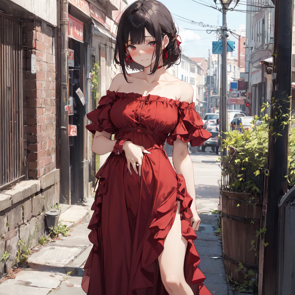 Anime Elegant Red Dress