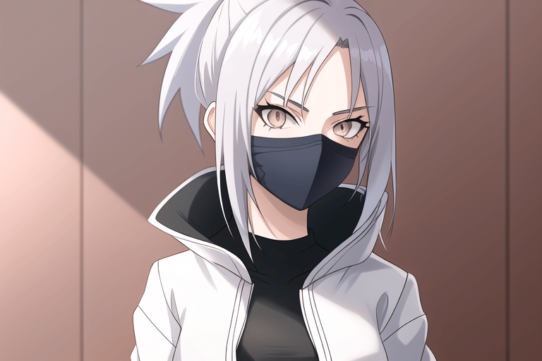 anime girl ninja with silver hair