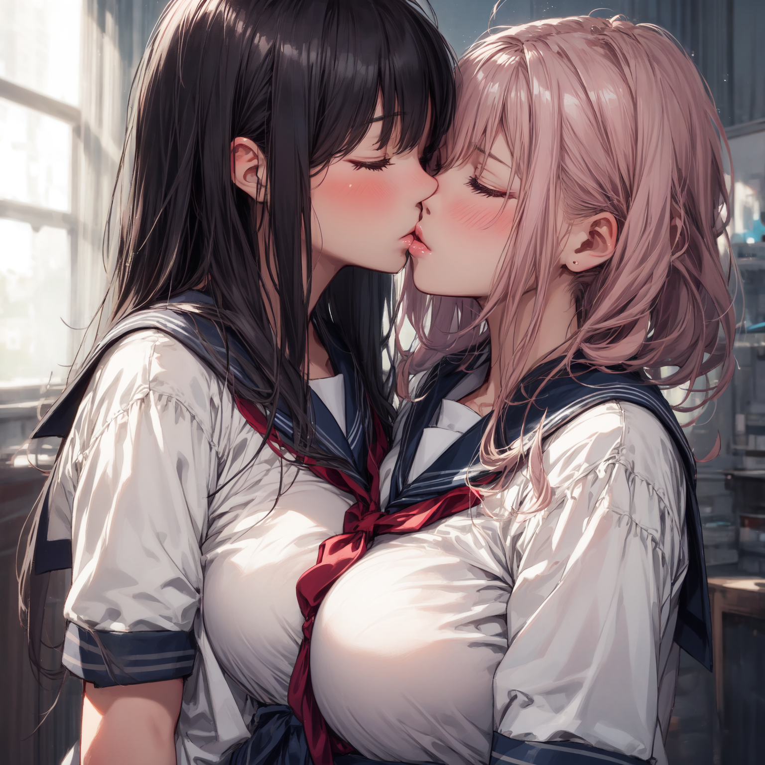 Anime Kiss, cheek Kissing, kiss, reference, Yuri, visual Arts, branch,  manga, Painting, Fan art