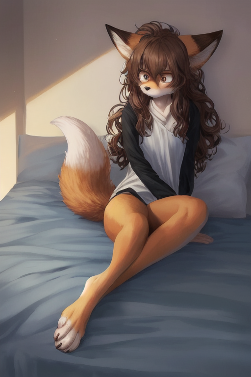 Female Furry AIイラスト: female furry fox girl on bed 作者 @ll abruf | PixAI