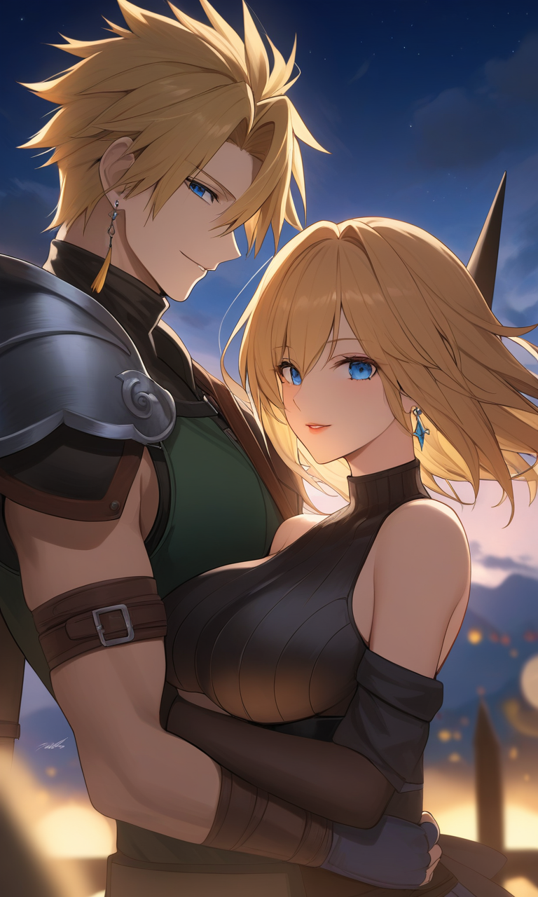 AI Art: An Intimate Moment: Cloud and Tifa Under the Night Sky by  @MysteriousSkaterJr. | PixAI