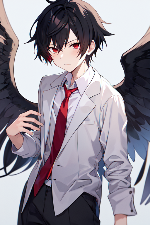 Anime boy, black wings, angel; Anime Guys