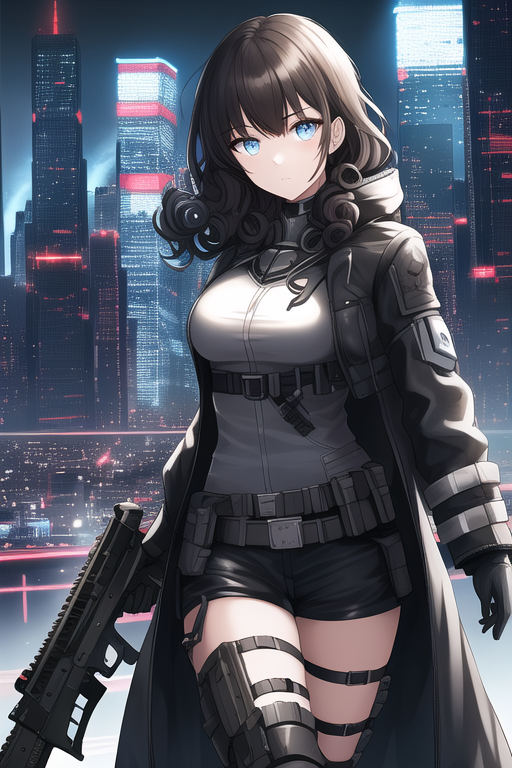 looking at viewer, anime, anime girls, leather tights, cyberpunk, portrait  display, AI art