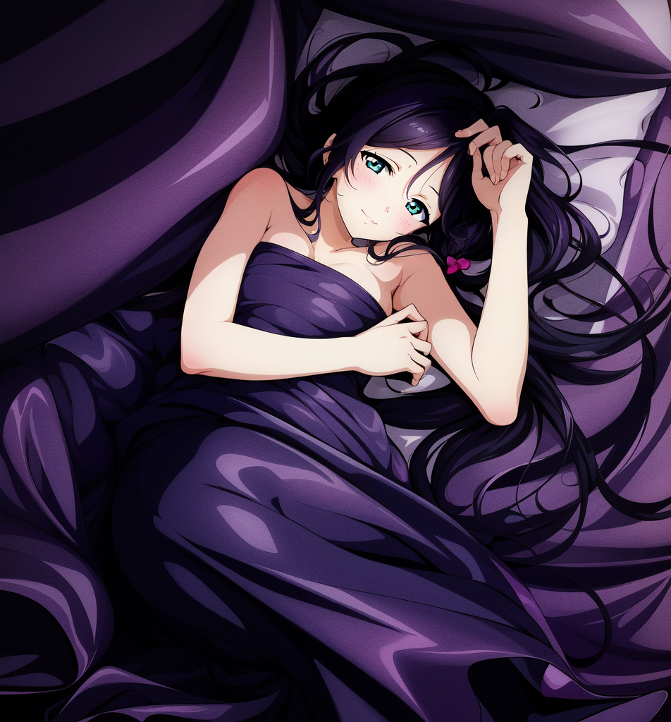 AI Art: Nozomi Nude in Purple Satin Sheets by @Muhammad Egil Zulqadri |  PixAI