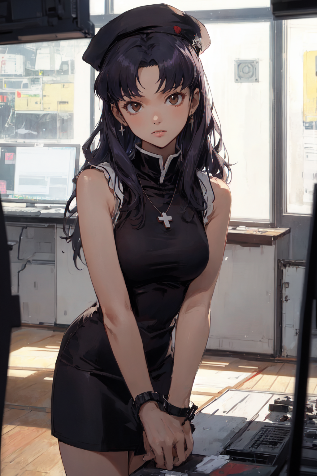 anthropomorphism black eyes black hair long hair mitsumi misato os